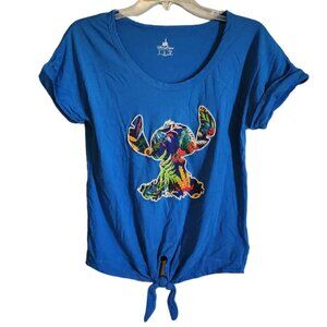 EUC Disney Parks Stitch Tropical Shirt with waist tie